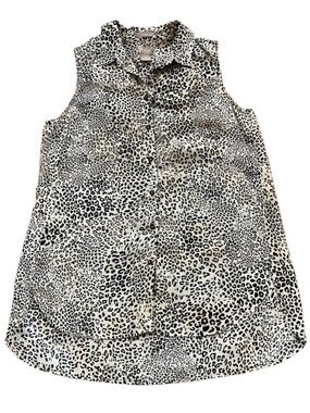 Chico's LINEN Animal Print High-Low Sleeveless Button-Up Blouse Size 2 (Large)